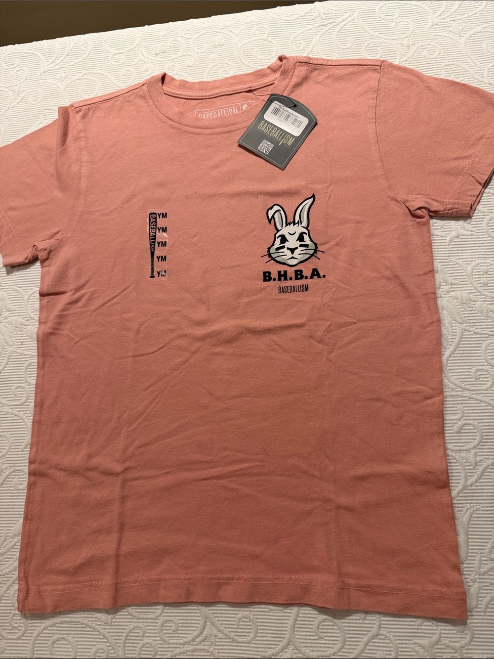 Baseballism B.H.B.A. Short-Sleeve Graphic Tee in Dusty Peach. YM NWT